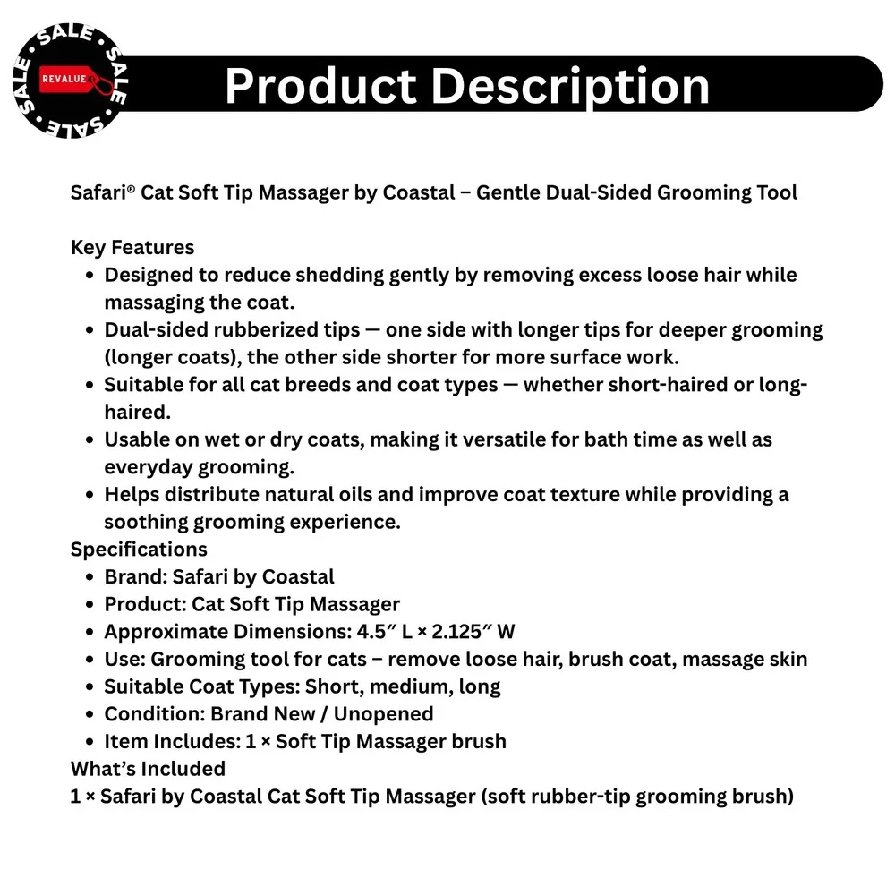Safari® Cat Soft Tip Massager by Coastal –‎ Gentle Dual-Sided Grooming Tool